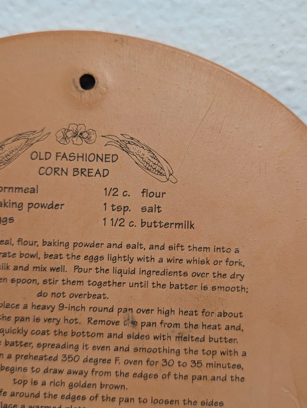 Santa Barbara Designs TerraCotta Old Fashioned Corn Bread Decor Trivet Recipe
